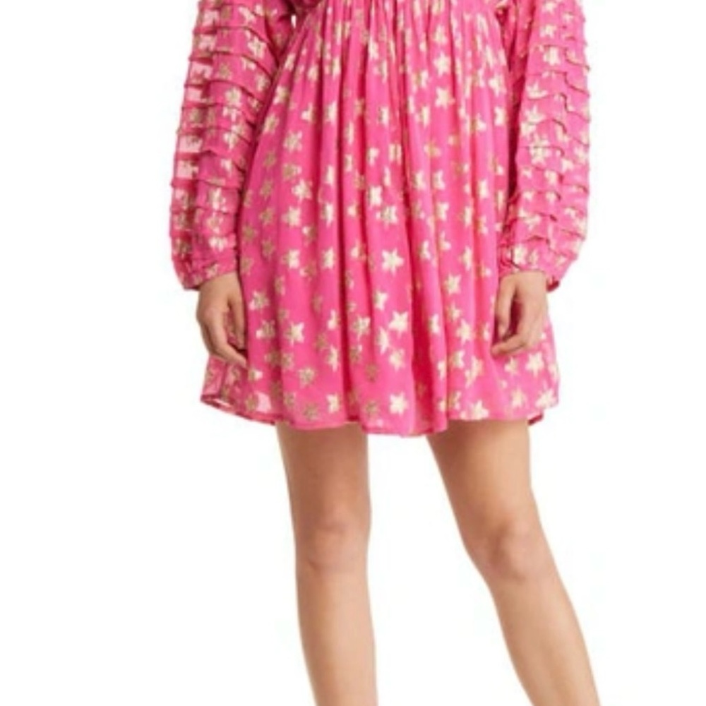CIEBON Sallie Metallic Star Print Long Sleeve Dress size Xs